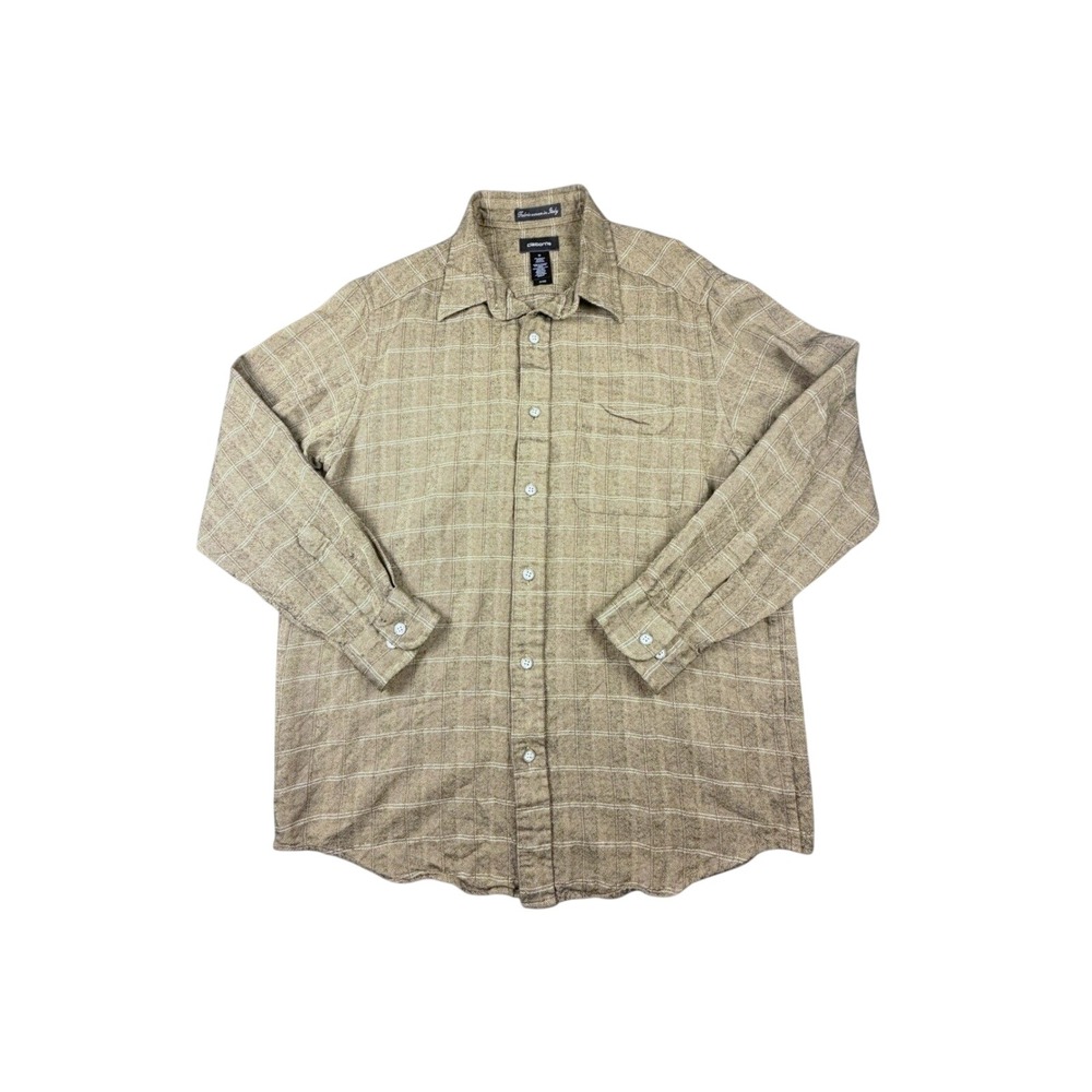 VTG Claiborne Mens Green Plaid Wool Blend Button Up Shirt ITALY Dark Academia M